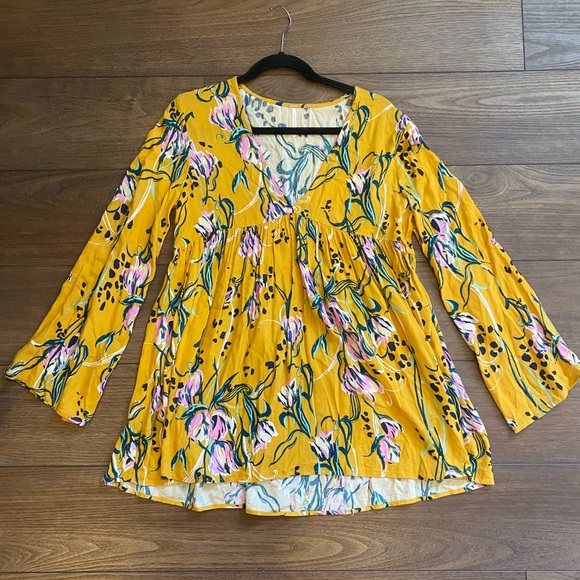 Free People Bella Golden Yellow Floral Print Tunic - Picture 5 of 10
